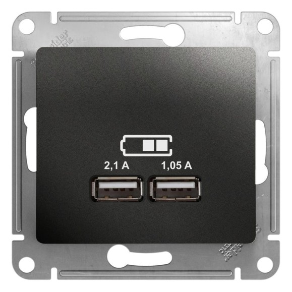 Розетка Systeme Electric (Schneider Electric) Glossa Антрацит USB 5В/2100мА, 2х5В/1050мА GSL000733 SE GSL000733 6 шт 13606481283464 Розетка Systeme Electric (Schneider Electric) Glossa Антрацит USB 5В/2100мА, 2х5В/1050мА GSL000733 SE GSL000733 6 шт 13606481283464