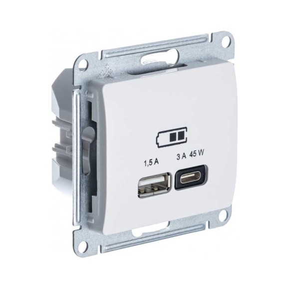 Розетка Systeme Electric (Schneider Electric) USB GLOSSA A + тип-C 45W высокоскорост. зарядка QC, PD, механизм, БЕЛЫЙ GSL000129 8 шт 13606482211268