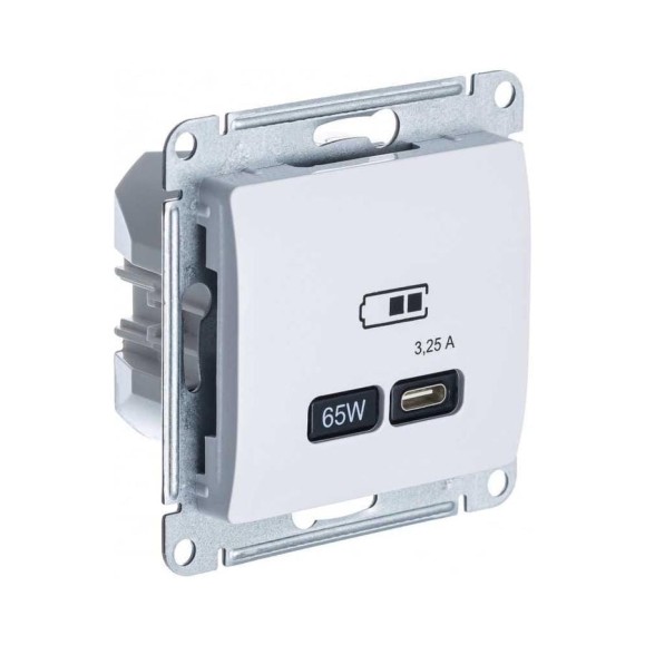 Розетка Systeme Electric (Schneider Electric) USB GLOSSA тип-С 65W высокоскоростная зарядка QC, PD, механизм, БЕЛЫЙ GSL000127 8 шт 13606485815494