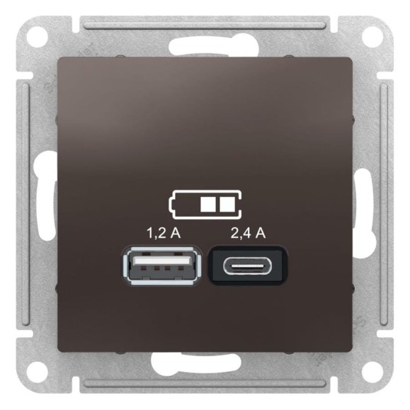 Розетка Systeme Electric Atlasdesign мокко usb a+с, 5в/2,4а, 2x5в/1,2а ATN000639 8 шт 13606489710726