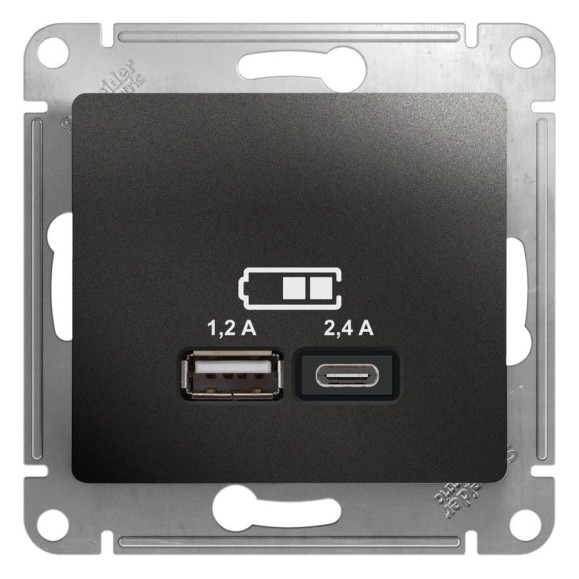 Розетка Systeme Electric (Schneider Electric) Glossa Антрацит USB A+С, 5В/2,4А, 2x5В/1,2 А GSL000739 8 шт 13606485436538 Розетка Systeme Electric (Schneider Electric) Glossa Антрацит USB A+С, 5В/2,4А, 2x5В/1,2 А GSL000739 8 шт 13606485436538