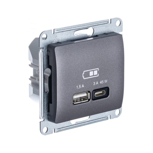Розетка Systeme Electric (Schneider Electric) Glossa usb a + тип-c 45w высокоскоростная зарядка qc, pd, механизм, графит GSL001329 8 шт 13606482211381 Розетка Systeme Electric (Schneider Electric) Glossa usb a + тип-c 45w высокоскоростная зарядка qc, pd, механизм, графит GSL001329 8 шт 13606482211381