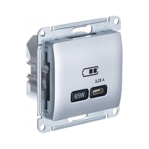Розетка Systeme Electric (Schneider Electric) USB GLOSSA тип-C 65W высокоскоростная зарядка QC, PD, механизм, АЛЮМИНИЙ GSL000327 8 шт 13606485815517