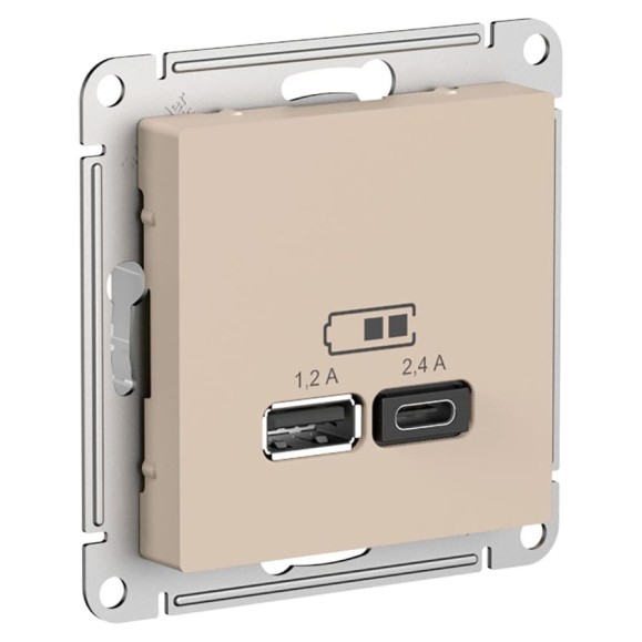Розетка Systeme Electric Atlasdesign песочный usb a+с, 5в/2,4а, 2x5в/1,2а ATN001239 8 шт 13606485820559