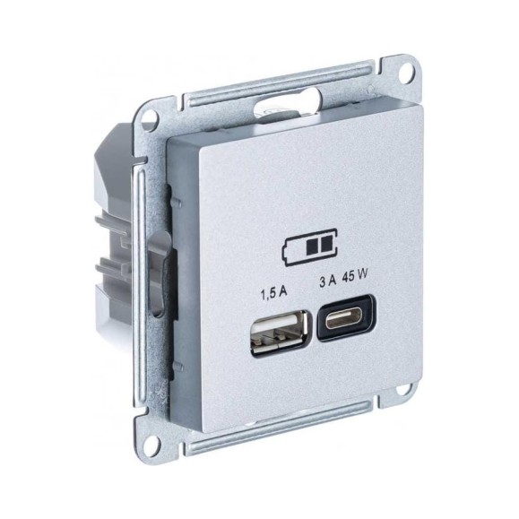 Розетка Systeme Electric (Schneider Electric) USB ATLASDESIGN A + тип-C 45W высокоскоростная зарядка QC,PD, механизм,АЛЮМИНИЙ ATN000329 8 шт 13606482211183