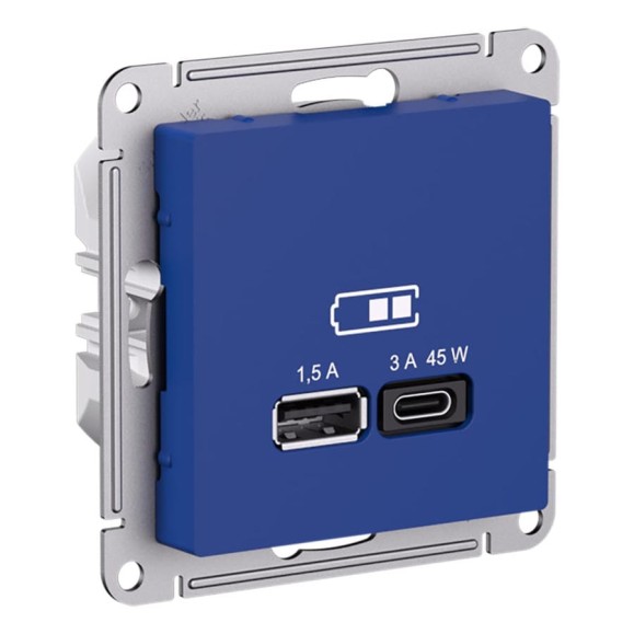 Розетка Systeme Electric Atlasdesign аквамарин usb a+c, 45w, fast charge (qc.pd) ATN001129 8 шт 4690201020394