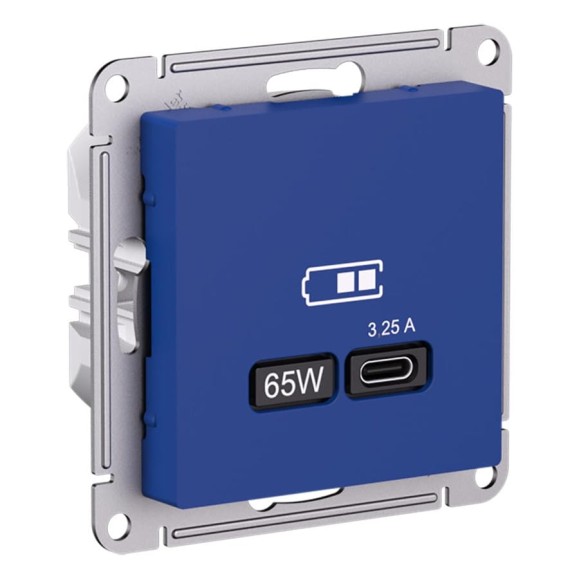 Розетка Systeme Electric Atlasdesign аквамарин usb c, 65w, fast charge (qc.pd) ATN001127 8 шт 4690201020356