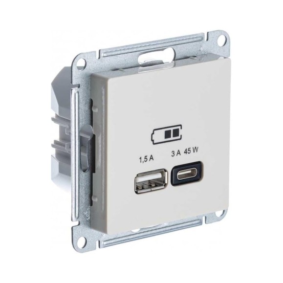 Розетка Systeme Electric (Schneider Electric) USB ATLASDESIGN A + тип-C 45W высокоскоростная зарядка QC,PD, механизм, БЕЖЕВЫЙ ATN000229 8 шт 13606482211176
