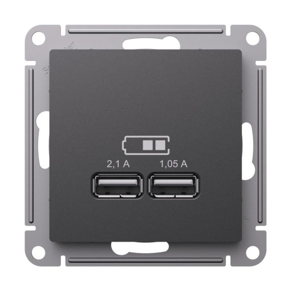 Розетка Systeme Electric Atlasdesign базальт usb a+a, 5в/2,1 а, 2x5в/1,05 а, механизм ATN001433 8 шт 4690201025061