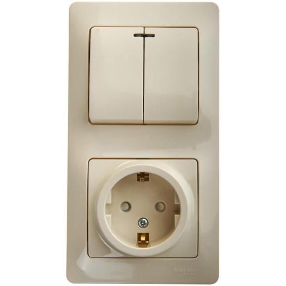 Блок Systeme Electric Glossa бежевый розетка с/з со шторками и 2-клавишный выключатель с подсветкой GSL000275 9 шт 13606485437467