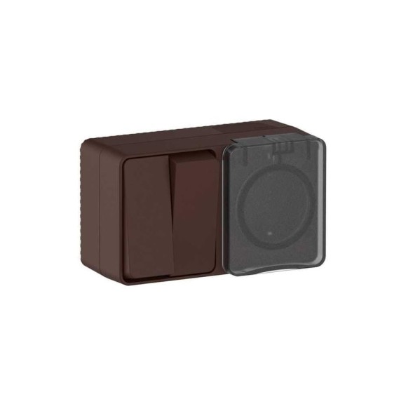 Блок Systeme Electric ATLASDESIGN PROFI IP54 О/У розетка с заземлением со шторками, 16А, выключатель 2-клавишный, 10АХ, коричневый ATN546074 6 шт 4690201042631