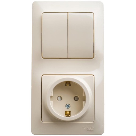 Блок Systeme Electric (Schneider Electric) комбинированный GLOSSA розетка + выключатель 2-клавишный бежевый GSL000274 9 шт 13606485437450