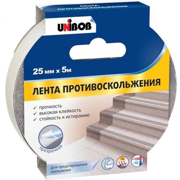 Клейкая лента противоскольжения Unibob 25ммх5м, прозрачный 54804