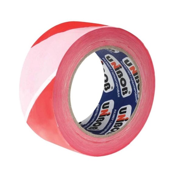 Лента сигнальная Unibob 70ммх150м, красно-белая, в коробке-диспенсере 45247
