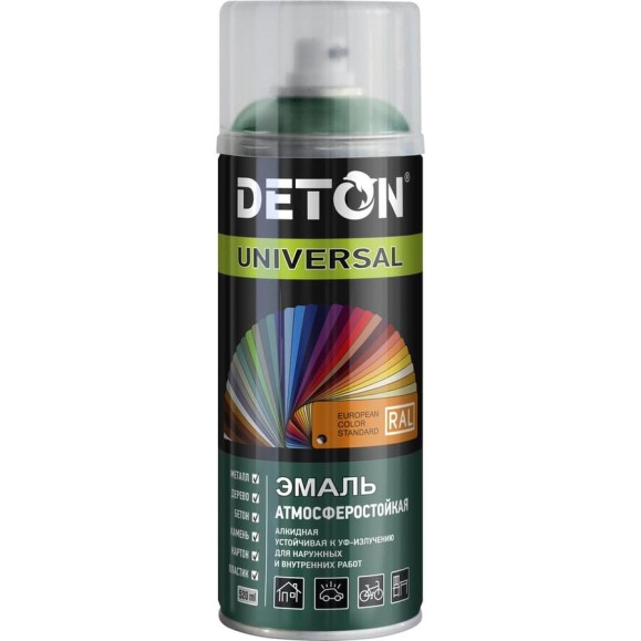 Аэрозольная эмаль Deton универсальная Темно-зеленая RAL 6005 UNIVERSAL 520 мл 126918 DTN-A46794