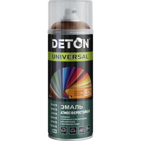 Эмаль DETON алкидная, атмосферостойкая, красно-коричневый, RAL 3009, аэрозоль 520 мл DTN-A70884