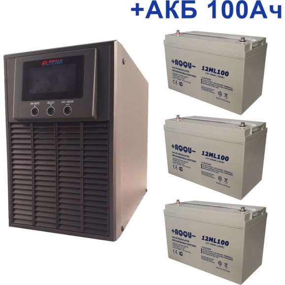 Комплект ИБП ELTENA Monolith E 1000LT-36V (900Вт) + 3шт. АКБ AQQU 12ML100 (12В, 100Ач) ME1000LT-36V/12ML100