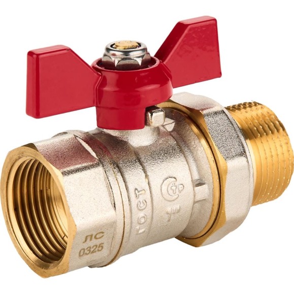 Шаровый кран SANEXT ГОСТ, PN40, Ду 25, НР-ВР 1" со сгоном (Американка) бабочка 8773