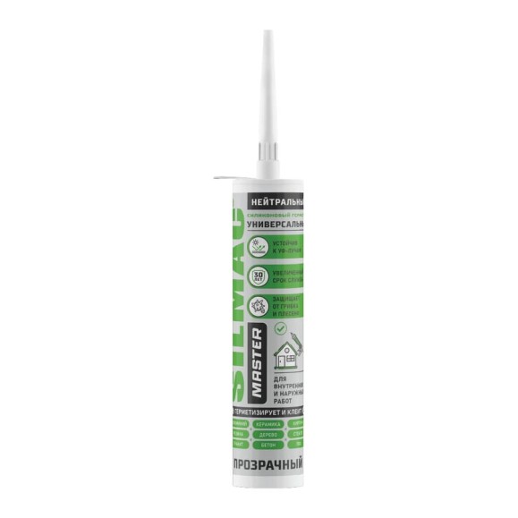 Герметик силиконовый нейтральный универсальный атмосферостойкий SILMAC MASTER, картридж 280 мл, прозрачный SM-0001/139/702