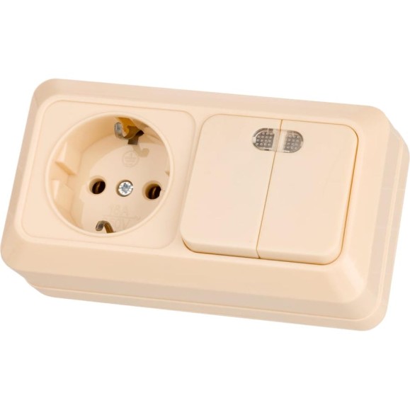 Комбинированный блок TDM ELECTRIC выкл. 2-кл. с/п 10А + розетка 2П+З 16А 250В БКВР IP20 слоновая кость "Ладога" SQ1801-0204