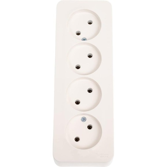 4-ая розетка Systeme Electric BLANCA открытой установки, без заземления, без шторок, молочный BLNRA000412