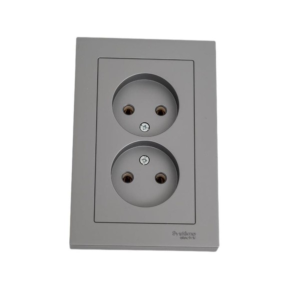 Розетка Systeme Electric AtlasDesign Сталь б/з двойная, 16А, в сборе SE ATN000920