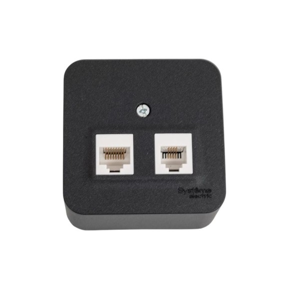 Двойная розетка: компьютерная rj45, кат.5e + телефонная rj11 Systeme Electric Blanca о/у, изол.пл.,антрацит BLNIA045116