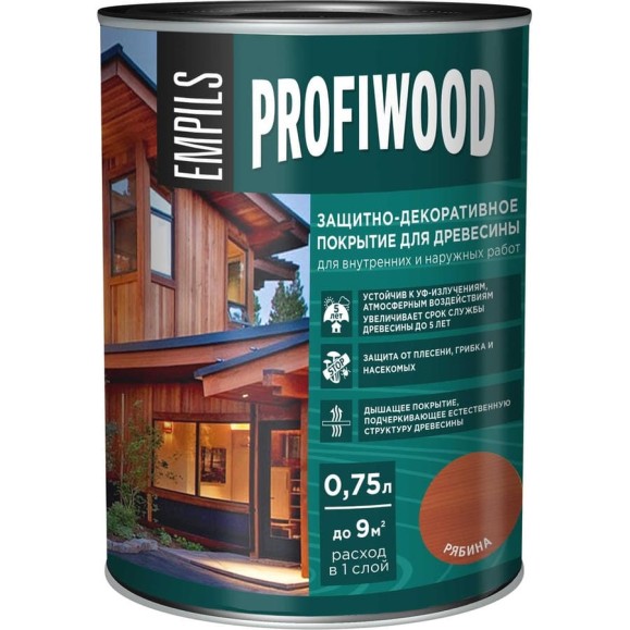 Защитно-декоративное покрытие для древесины PROFIWOOD (рябина; 0.75 л; 0.7 кг) 72625 Защитно-декоративное покрытие для древесины PROFIWOOD (рябина; 0.75 л; 0.7 кг) 72625