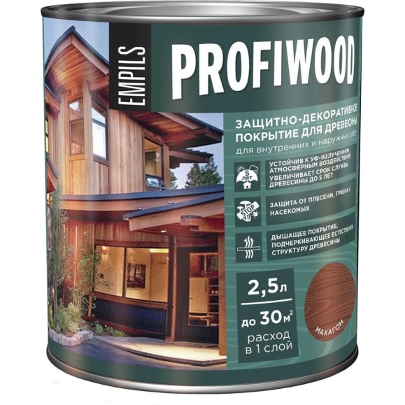 Защитно-декоративное покрытие для древесины PROFIWOOD (махагон; 2.5 л; 2.3 кг) 72658 Защитно-декоративное покрытие для древесины PROFIWOOD (махагон; 2.5 л; 2.3 кг) 72658