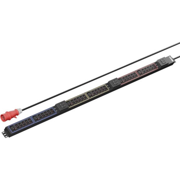 Панель распределения ONTEK PDU Basic вертикальная 32A/3ф, с мини-выключателем, выход - C13 x 30 шт. / C19 x 6 шт., кабель 3 м 3PN IEC 60309 OBPA9