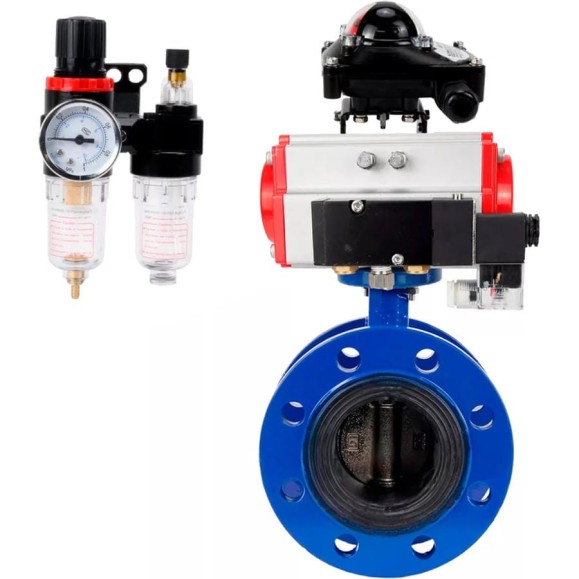 Затвор дисковый DN.ru GGG40-304-EPDM-2W-F-H Ду100 Ру16 пневмопривод SA-140, пневмораспределитель 220VAC, БКВ LSB-210, БПВ D050-56546