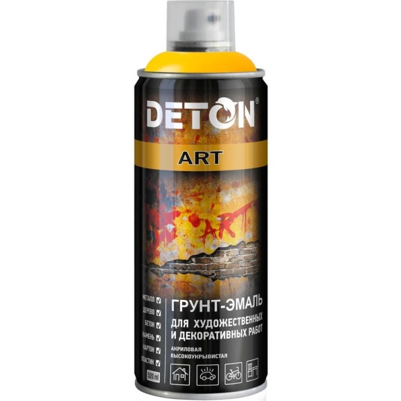 Грунт-эмаль для художественных и декоративных работ Deton ART Yellow, аэрозоль 520 мл DTN-A07704 Грунт-эмаль для художественных и декоративных работ Deton ART Yellow, аэрозоль 520 мл DTN-A07704