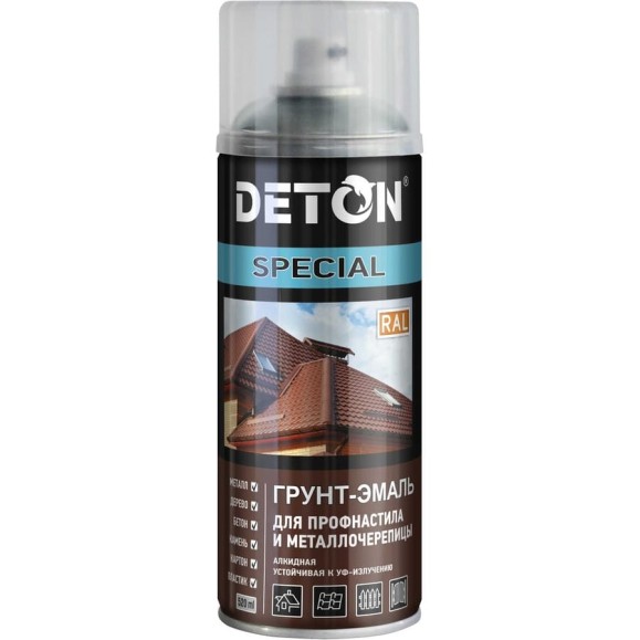 Грунт-эмаль для профнастила и металлочерепицы Deton SPECIAL мышино-серый, RAL 7005, аэрозоль 520 мл DTN-A07358 Грунт-эмаль для профнастила и металлочерепицы Deton SPECIAL мышино-серый, RAL 7005, аэрозоль 520 мл DTN-A07358
