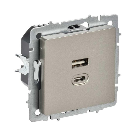Розетка IEK BRITE USB A+C, 45Вт, высокоскоростная зарядка, шампань РЮ11-2-БрШ BR-U22-045-K37