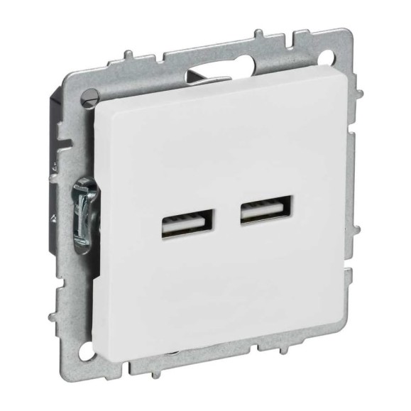 Розетка IEK BRITE USB A+A, 3.1А, арктический белый РЮ10-1-БрАБ BR-U21-D31-K91