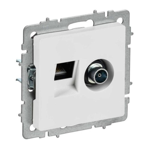 Розетка двойная IEK BRITE TV+RJ45, категория 5E, арктический белый РТВ/РК12-БрАБ BR-AK20-1-K91