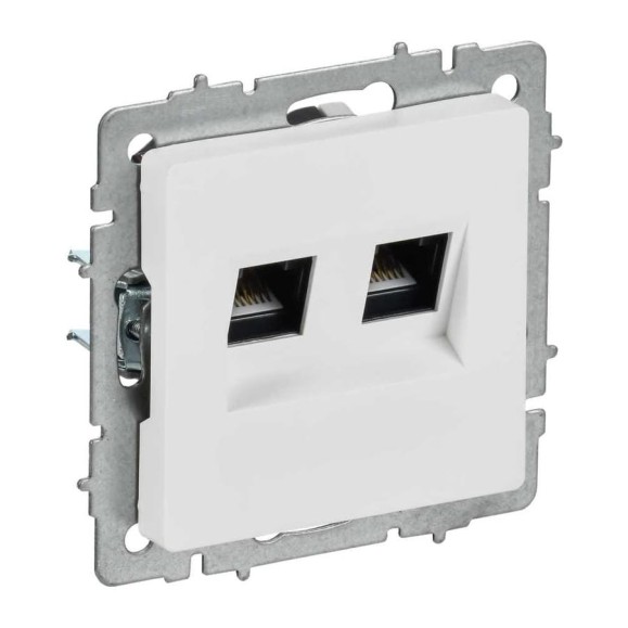 Розетка компьютерная двойная IEK BRITE RJ45, категория 5E, арктический белый РК10-2-БрАБ BR-K20-1-K91