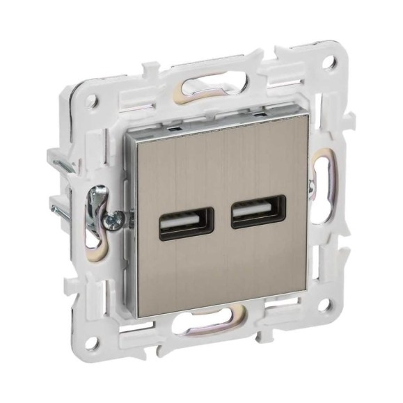Розетка IEK SKANDY USB A+A, 3.1А, никель SK-R15N SK-U21-D31-K50