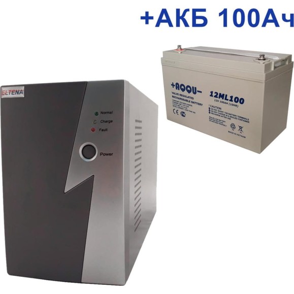 Комплект ИБП ELTENA Intelligent 500LT2 (300Вт) + АКБ AQQU 12ML100 (12В, 100Ач) I500LT2/12ML100