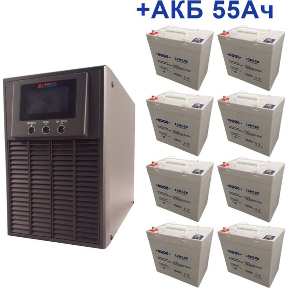 Комплект ИБП ELTENA Monolith E 3000LT (2400Вт) + 8шт. АКБ AQQU 12ML55 (12В, 55Ач) ME3000LT/12ML55