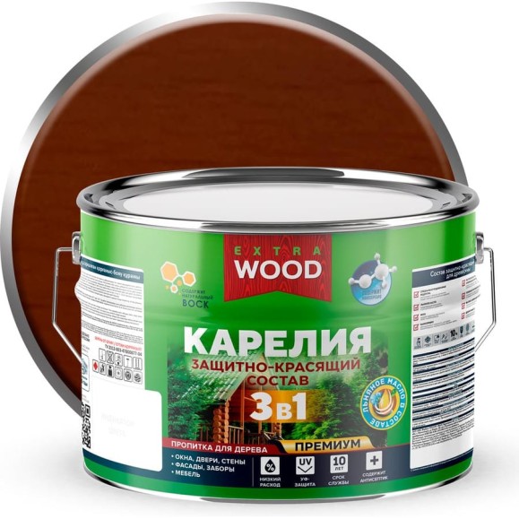 Защитно-красящий состав Farbitex 3в1 для древесины Карелия Тик (9 л) WOOD EXTRA 4300016992