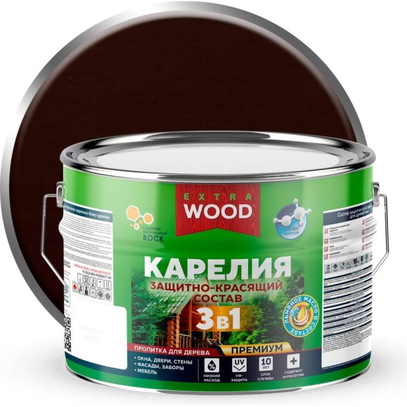 Защитно-красящий состав Farbitex 3в1 для древесины Карелия Орех (9 л) WOOD EXTR 4300016988 Защитно-красящий состав Farbitex 3в1 для древесины Карелия Орех (9 л) WOOD EXTR 4300016988