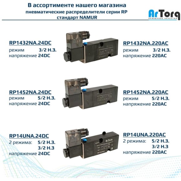 Пневматический распределитель 3/2 Н.З. стандарт ArTorq Архимед NAMUR, соленоидный золотникового типа, G 1/4”, RP1432NA.24DC Пневматический распределитель 3/2 Н.З. стандарт ArTorq Архимед NAMUR, соленоидный золотникового типа, G 1/4”, RP1432NA.24DC