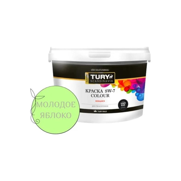 Краска водно-дисперсионная TURY SW-7 Color моющаяся, молодое яблоко 07-02, 2,4 кг 00020015939 Краска водно-дисперсионная TURY SW-7 Color моющаяся, молодое яблоко 07-02, 2,4 кг 00020015939