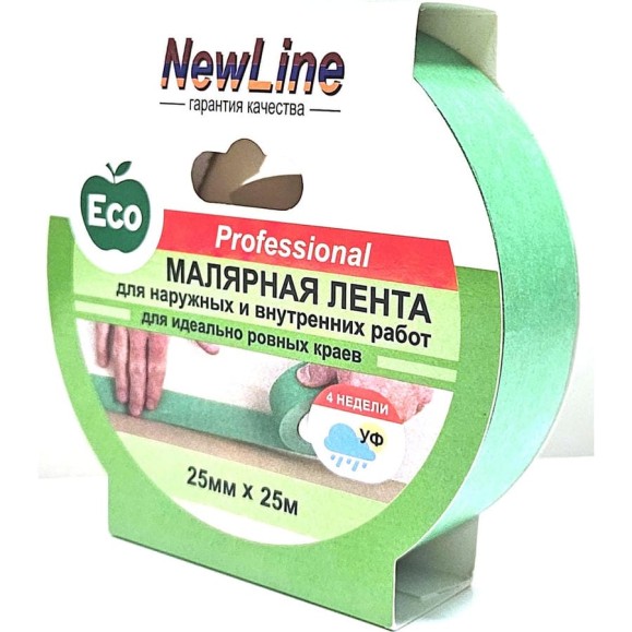 Малярная лента для наружных и внутренних работ 25 мм х 25 м, зеленая NewLine 1070