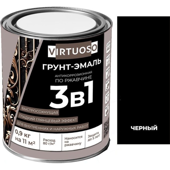 Грунт-эмаль VIRTUOSO PREMIUM 3 в 1 по ржавчине черная 0,9кг 11592570 Грунт-эмаль VIRTUOSO PREMIUM 3 в 1 по ржавчине черная 0,9кг 11592570