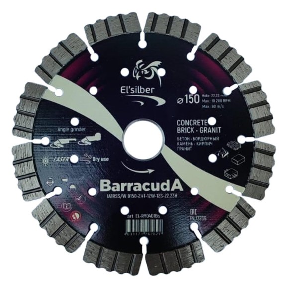 Диск алмазный Elsilber 1A1RSS/W D150-2.4T-12W-12S-22.23H BarracudA EL-RY0401Bs Диск алмазный Elsilber 1A1RSS/W D150-2.4T-12W-12S-22.23H BarracudA EL-RY0401Bs
