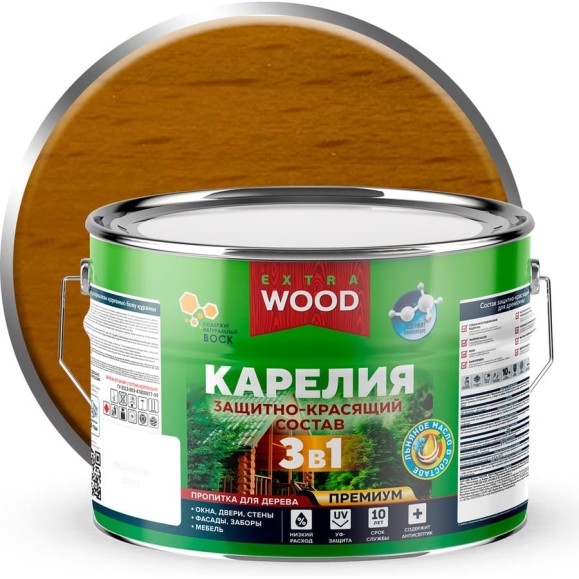 Защитно-красящий состав 3в1 для древесины FARBITEX Карелия Дуб, 9 л, WOOD EXTRA 4300016981 Защитно-красящий состав 3в1 для древесины FARBITEX Карелия Дуб, 9 л, WOOD EXTRA 4300016981