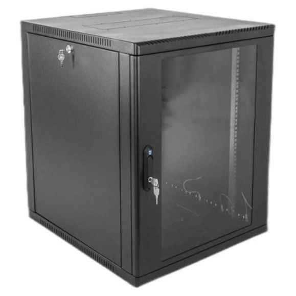 Шкаф телекоммуникационный настенный сварной ЦМО 12U 600 × 350, съёмные стенки, дверь стекло, чёрный ШРН-12.350-9005