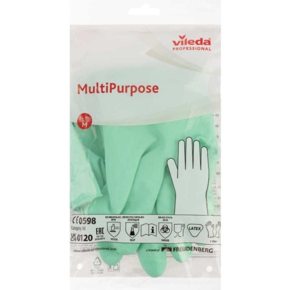 Перчатки резиновые многоцелевые Vileda Professional M, зеленый 7366